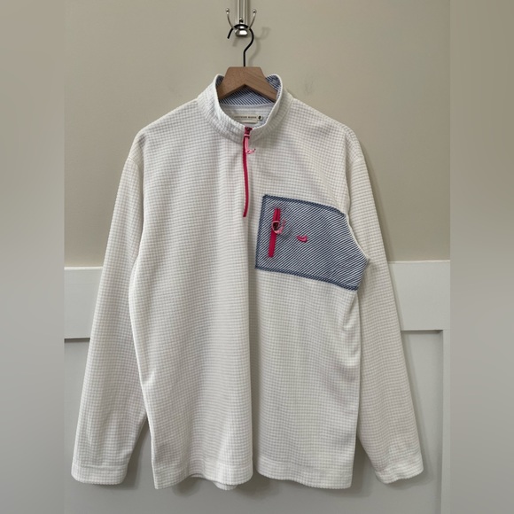 Southern Marsh Fieldtec Dune White & Blue Waffle Seersucker Pullover Size Large - Picture 4 of 10